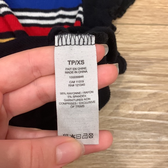 Short sleeved T-shirt • black stripped with yellow, blue, white and red • - Picture 6 of 7